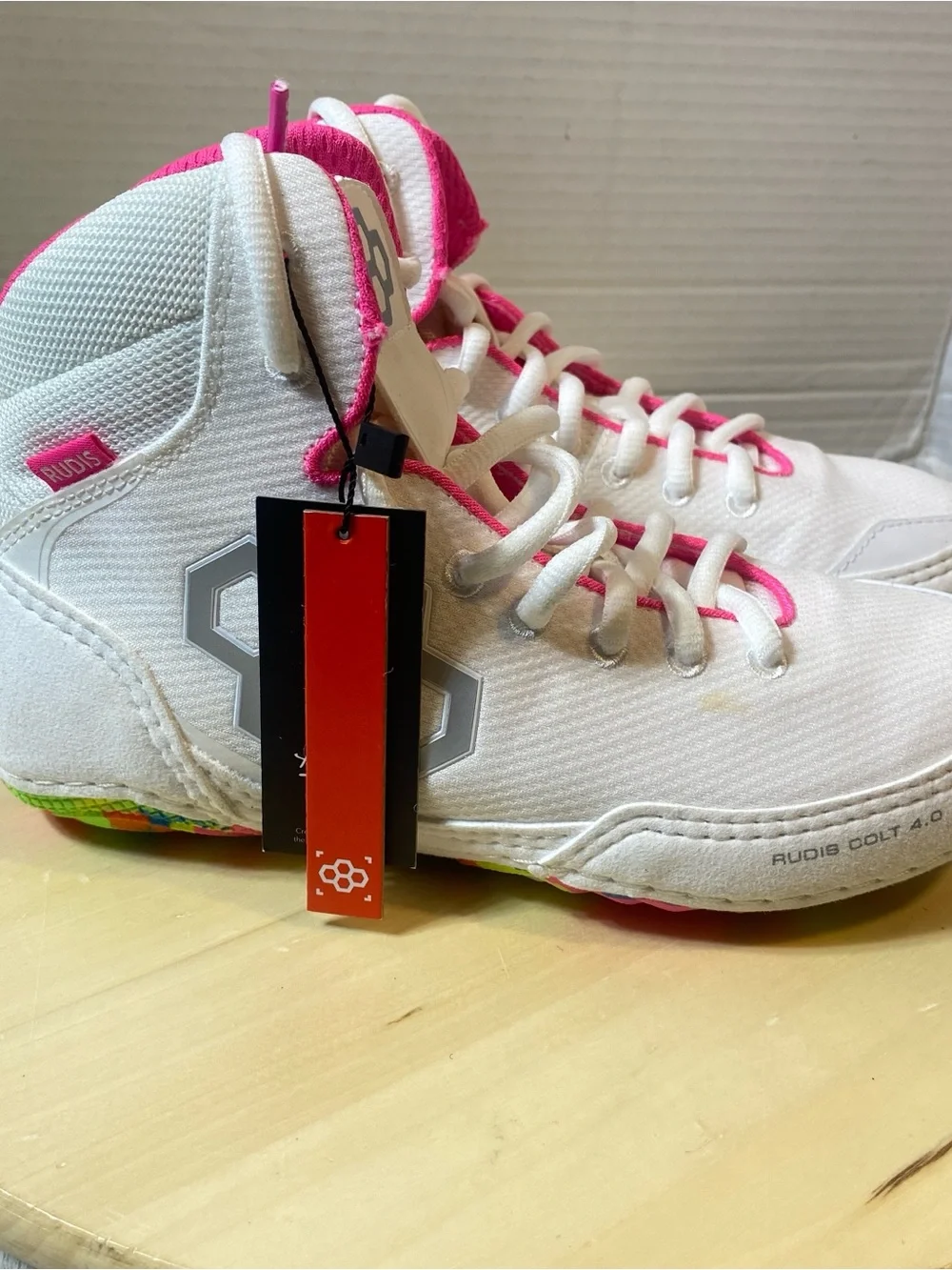 RUDIS Colt 4.0 Wrestling Shoes White Pink Multi-Color Sole Women's 7.5 New!